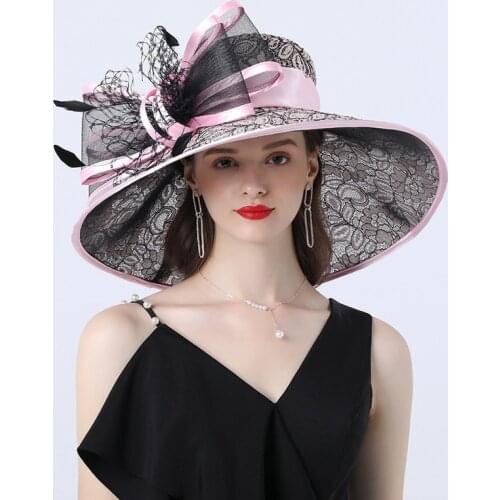 Pink Bridal Hats Kentucky Derby Hat For Women Elegant Church Purpe Big Feather 2021 Ladies Wedding Accessories Tea Party Hat