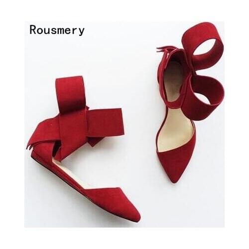 Big Bowtie Ankle Tie Gladiator Sandals Women Red Pink Blue Black Suede Women Sandals Flat Casual Shoes Woman Sandalias