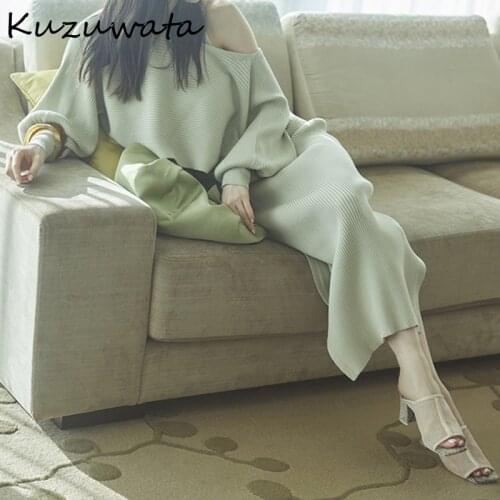 New Summer Spring Suit Elegant Puff Sleeve Knit Vest Dress + Solid Chic Bow Drawstring Design Tops 2 Pcs Women Set