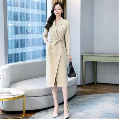 Women Casual Long Trench Coat With Sashes Double Breasted Womens Windbreaker 2021 Chic Office Coat Ladies Outerwear B904