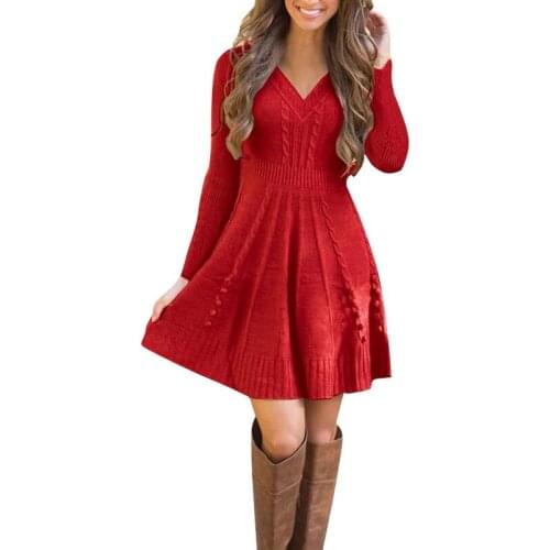 Sexy Knit Dress Women V Neck Full Sleeve Slim Sweater Dresses Women 2021 Spring Autumn Elegant Casual Dress Feminino LD2239