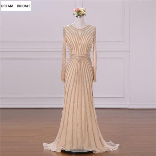 Muslim Long Sleeves Mermaid Evening Dresses Long Kaftan Couture Beading Sequined Prom Dress Middle East Formal Women Vestidos