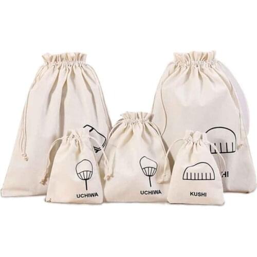 100pcs Wholesale Custom Logo Size With Your Logo Printed Natural Cotton Drawstring Shopping Bags for Clothes, for ads, for kids