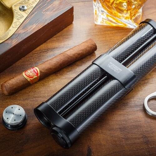 2/3 Sticks Pack Simple metal Aluminum tube Portable Cigar Box carbon fiber pattern Black Men Gadget Travel Outdoor Gift For Boy