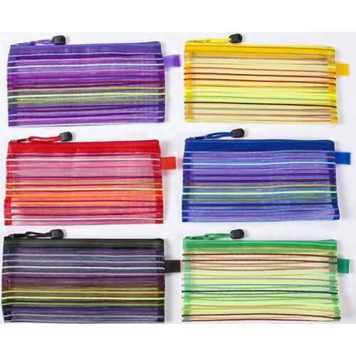 2Pcs Colorful Mesh Pouch Multifunctional Pen Bags Offices Students Supplies