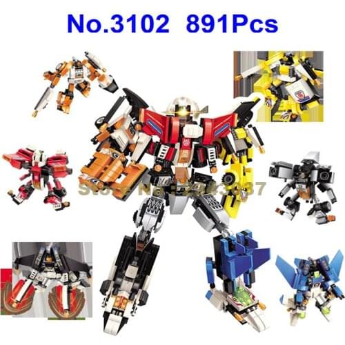 3102 891pcs 6in1 Mecha Deformation Robot Hero Destroyer Cars Vehicle Building Blocks Toy