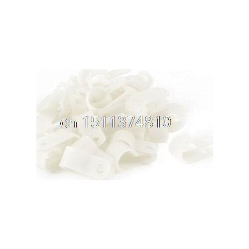 42 Pcs Screw Mounted White R Design Plastic Cable Clip 10mm x 4mm