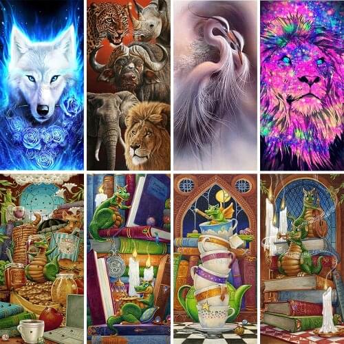 5D DIY Diamond Painting Wolf Lion Dragon Nature Mosaic Set Animal Art Full Square Round Cross Stitch Embroidery Home Decor Gift