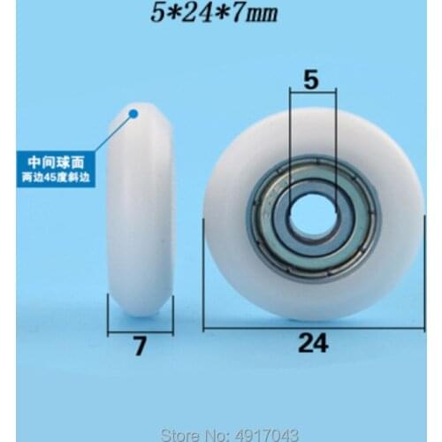 Free Shipping 10pcs 5*24*7 pulley 625zz bearing nylon roller plastic sliding door wheel round type sliding roller