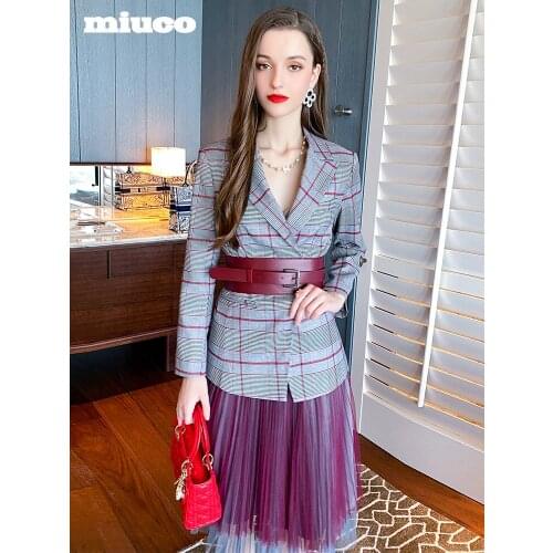 Plaid waistline Blazer+Pleated mesh skirt suit for women 2021 Spring new High Quality Top Quality