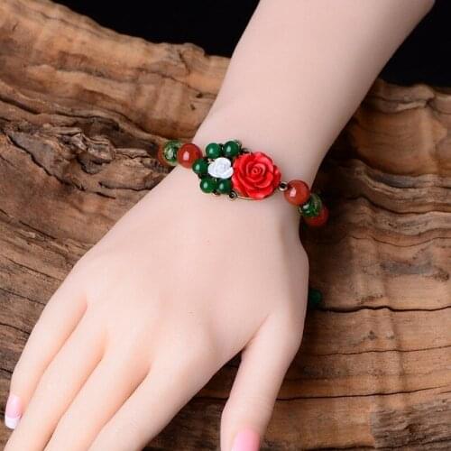 Jade Flowers Bracelet Chalcedony Agate Amulet Fashion Natural Charm Jewelry Gifts for Women Her