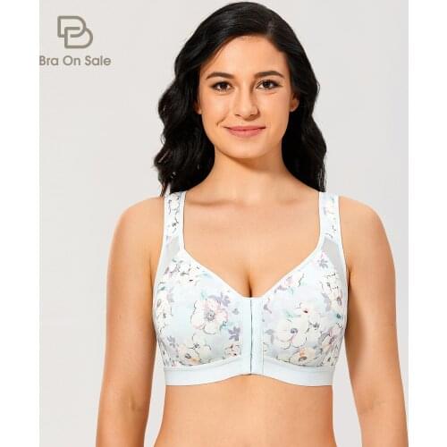 Womens Full Coverage Front Closure Non Padded Wireless Posture Bra X-shape Back