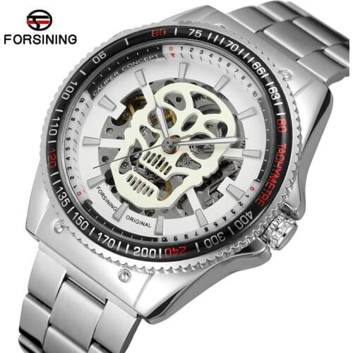 FORSINING Automatic Mechanical Men Wristwatch Military Sport Male Clock Top Brand Luxury Skull Skeleton Waterproof Man Watch 025
