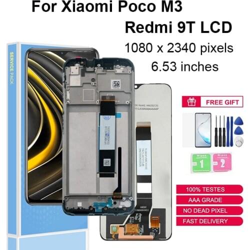 For Xiaomi POCO M3 LCD Touch Screen Digitizer For Redmi 9T LCD Replacement Parts Pocophone M2010J19CG M2010J19CI With Frame