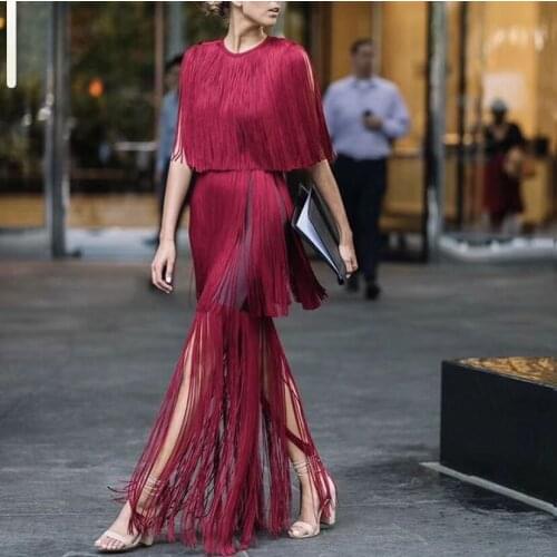 2020 New Fashion Evening Party Dress High Quality Fashion Banquet Wedding Tassel Dress Night CLub Sexy Dress Long