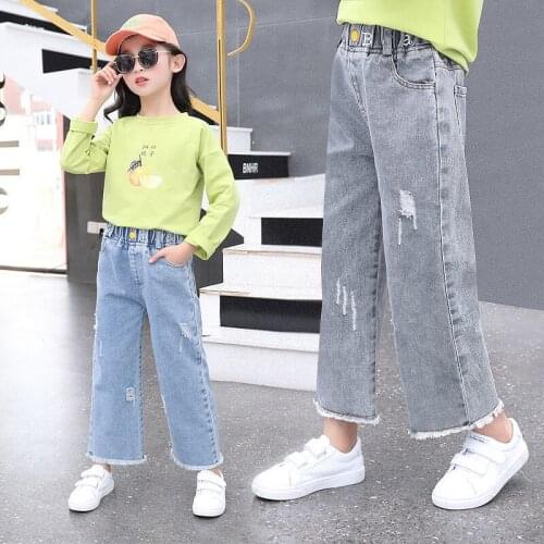Little Girl Denim Wide Leg Pants Autumn Childrens Clothing Baby Girl Loose Bottoms Kids Costume