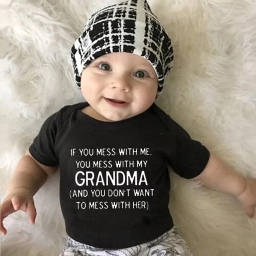 If You Mess with Me You Mess with My Grandma Pattern Baby Boys Girls Bodysuit Letter Print Short Sleeve Bodysuit Baby Clothes