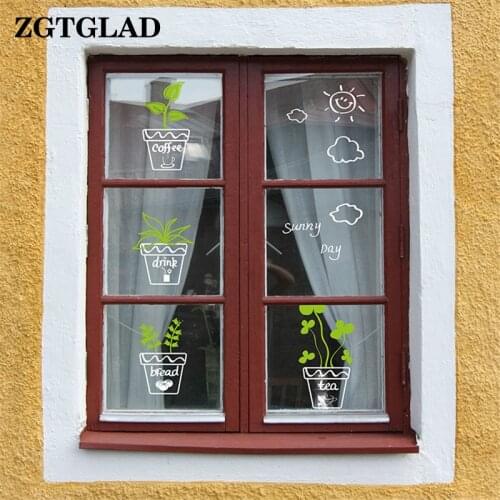 Pot Plant Wall Stickers Art Home Kitchen Window Glass Bathroom Decoration Potted Flower Bird DIY Wallpaper Decals Waterproof