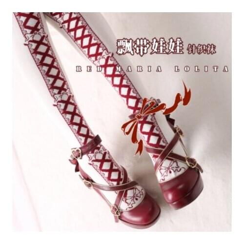 Gothic Retro Ribbon Doll Lace Bandage Bowknot Knee-high Stockings Tights Womens Anime Cosplay Knitting Cotton thigh high socks