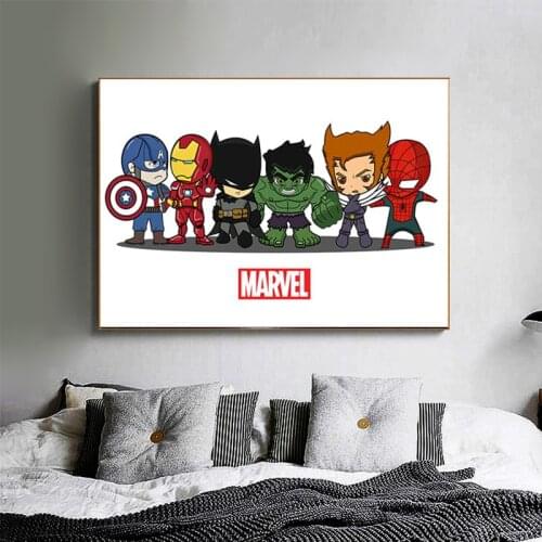 Marvel Avengers cartoon Painting Anime Spiderman superhero murals Posters and prints wall Art Picture for kids home Decoration