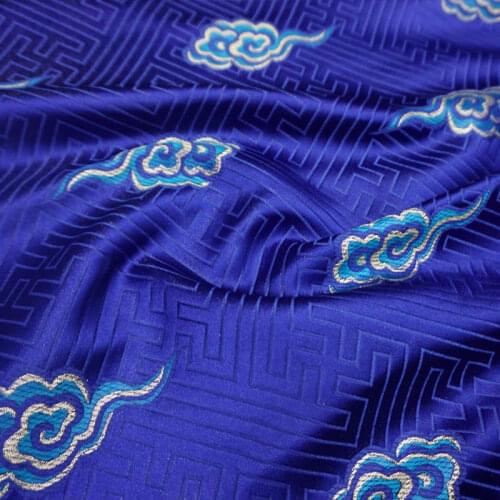 Chinese Classics blue cloud-pattern brocade jacquard Satin silk fabric DIY patchwork bag Book cover Doll hanfu clothes