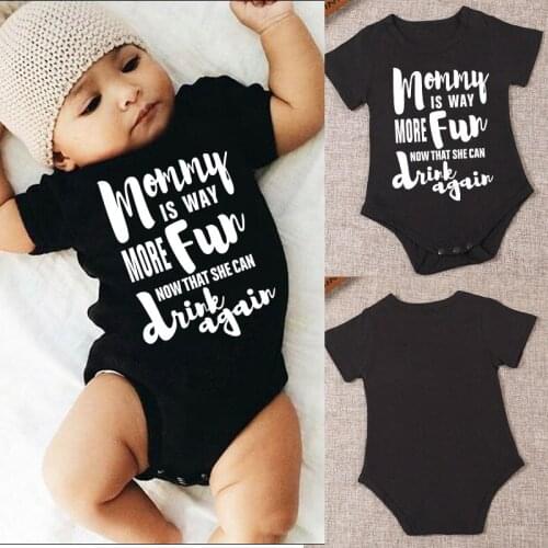 0-24M Newborn Infant Clothing Summer Baby Clothes Boy Girl Rompers Black Letter Mommy Print Jumpsuit Outfit