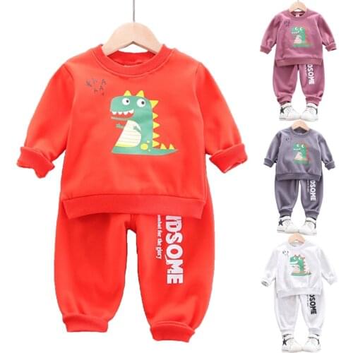 Baby Clothing Sets Toddler Baby Boys Cartoon Dinosaur Printed Tops+Pants Pajamas Outfits Children Sport Suits Tracksuits JYF