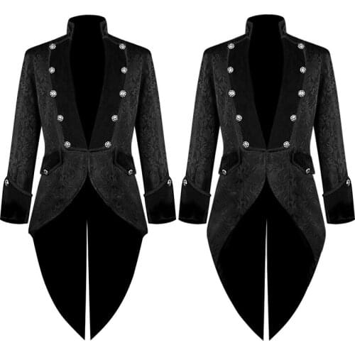 Medieval Steampunk Costume Men Trench Coat Outwear Vintage Prince Overcoat Swallowtail Cosplay Halloween Costume