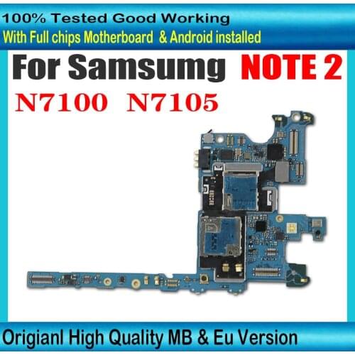 100% Original For Samsung Galaxy Note 2 N7100 N7105 Motherboard with Chips 16GB Europe Version For N7100 N7100 Logic board MB