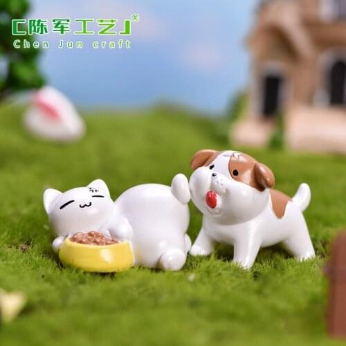1pc Cute Cat Dog Miniatures Lovely Cute Fairy Garden Gnome Moss Terrarium Decor Crafts Bonsai Figurine DIY Doll House Decor