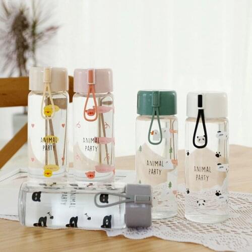 Cartoon Cute Glass Bottle Water With Silicone Rope Creative Personality Transparent Glass Portable Cup for Couple Student Gifts
