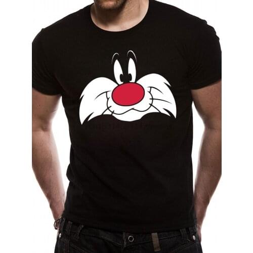 Sylvester Cat Face Official Looney Tunes Sylvester and Tweety Black Mens T-shirt Cool Casual pride t shirt men Unisex New