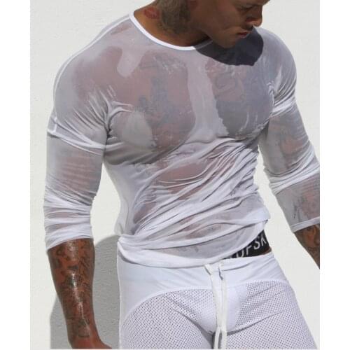 Mens See-through Mesh Fishnet Muscle Tank Top T-Shirt Undershirt Clubwear Black White Slim Fit New 2021