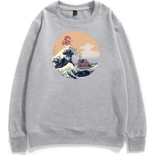 Mens Hoodies Hokusai On The Cliff by the Sea Men Sweatshirts Japanese Anime Tops Cotton Casual Clothes Japan Style Pullovers