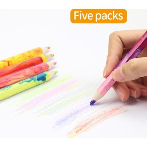DEDEDEPRAISE 4-Color Thick Lead Colored Pencils Mixed Color Pencils Set Painting Sketching Wood Color Pencil School Stationery
