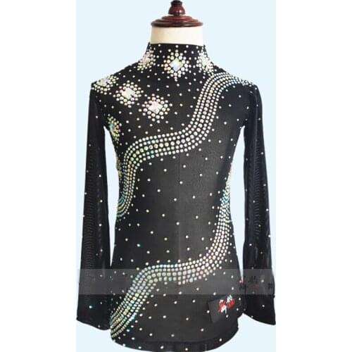 New Boys Ballroom Latin Dance Tops High Quality Rhinestone Long Sleeve Shirt Children Kids Latino Dance Performance Wear DL4051