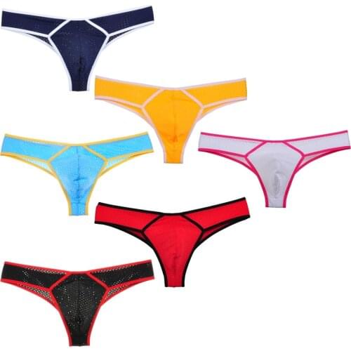 6PCS/Lot Sexy Bikini Mens Underwear Briefs Fashion Breathable Holes Pouch Underpants Elastic Stretch Male Shorts Comfy Brief
