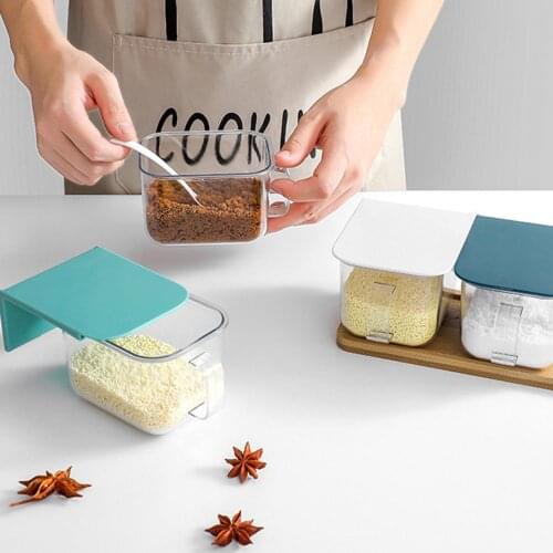 1 Grid Spoon Rack Kitchen Container With Lid Seasoning Box Herb Spices Storage Container Cooking Seasoning With Desk Handle