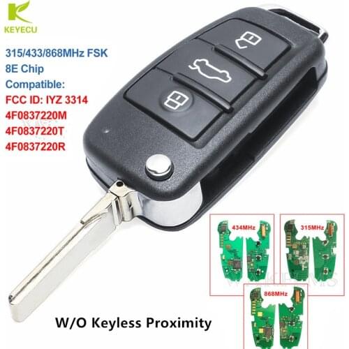 KEYECU 3Btn Remote Key Fob Control W/O Keyless Proximity For Audi A6 S6 Q7 2004-2015 IYZ 3314 4F0837220R 4F0837220M 4F0837220T