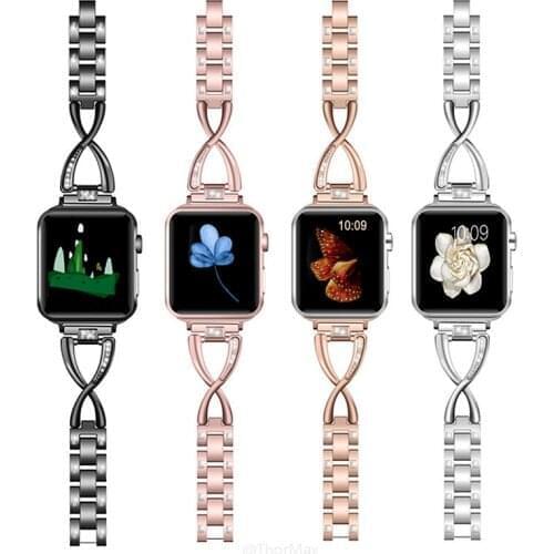 Women Watch band for Apple Watch Bands 38mm/42mm/40mm/44mm diamond Stainless Steel Strap for iwatch series 4 3 2 Bracelet