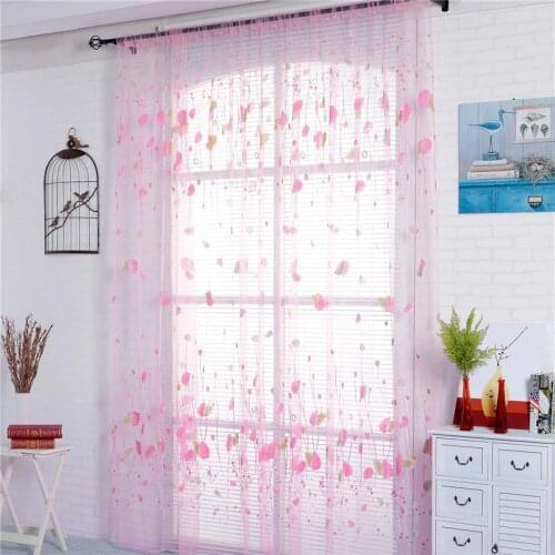 Pink Sheer Curtains for Bedroom Kitchen Tulle Curtain Panels Leaf Window Screen Voile for Girl Living Room