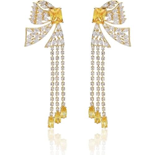 Cubic Zircon Bow Earrings for Wedding, Crystals Dangle Earring for Bride, Women Girl Gift CE10915