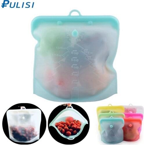 PULISI Silicone Reusable Food Bag 1500ml 50oz Leakproof Containers Reusable Fresh Bag Food Storage Bag Freezer Bag Snack