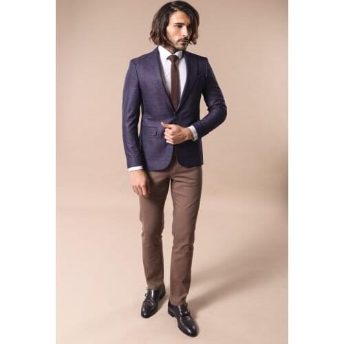 Peak Lapel Single Button Navy Blazer