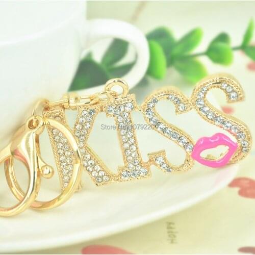 KISS Small Lips Keyring Fashion Jewelley For Women Creative Cute Rhinestone Crystal Charm Pendant Key Bag Chain Christmas Gift