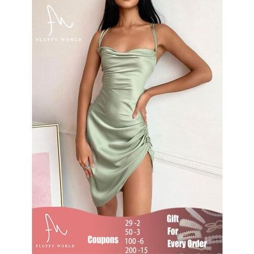 Women Satin Strap Mini Lace Up Dress Bodycon Short Dress Sleeveless Backless Sexy Party Elegant Outfits Club Clothes 2021 Summer