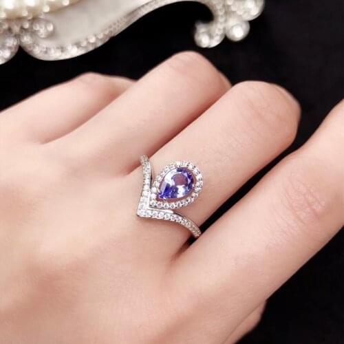Ladies new natural tanzanite ring 925 silver simple atmosphere fashion trend ring