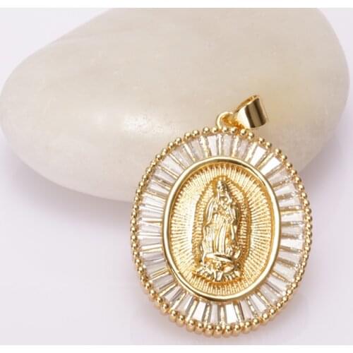 White Black Green Various CZ Religious Belief The Blessed Virgin Mary Gold Necklace Pendant Daily Jewelry Unisex