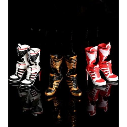 1/6 Scale AS056 Female Soldier High-heeled Long Skull Motorcycle Boots Solid Shoes Model for 12 Inches Action Figures Accessorie