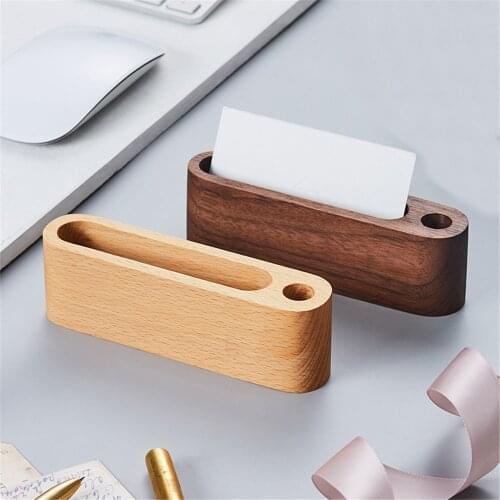 1Pc Delicate Wooden Business Card Holders Office Pen Holders Note Holder Card Display Stand Storage Box
